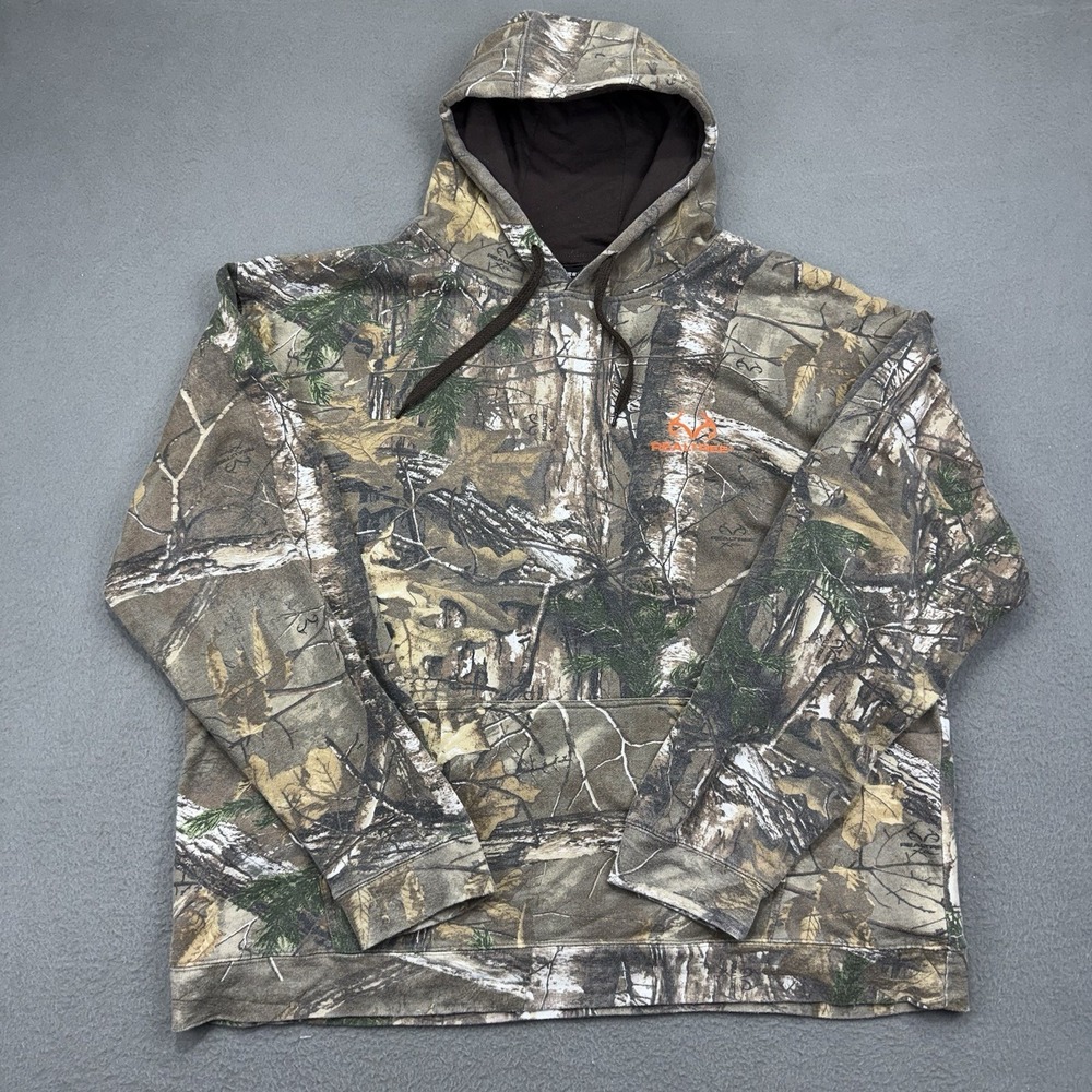 Realtree Hoodie Mens 2XL XXL Pullover Sweatshirt Brown Green Hunting Camouflage